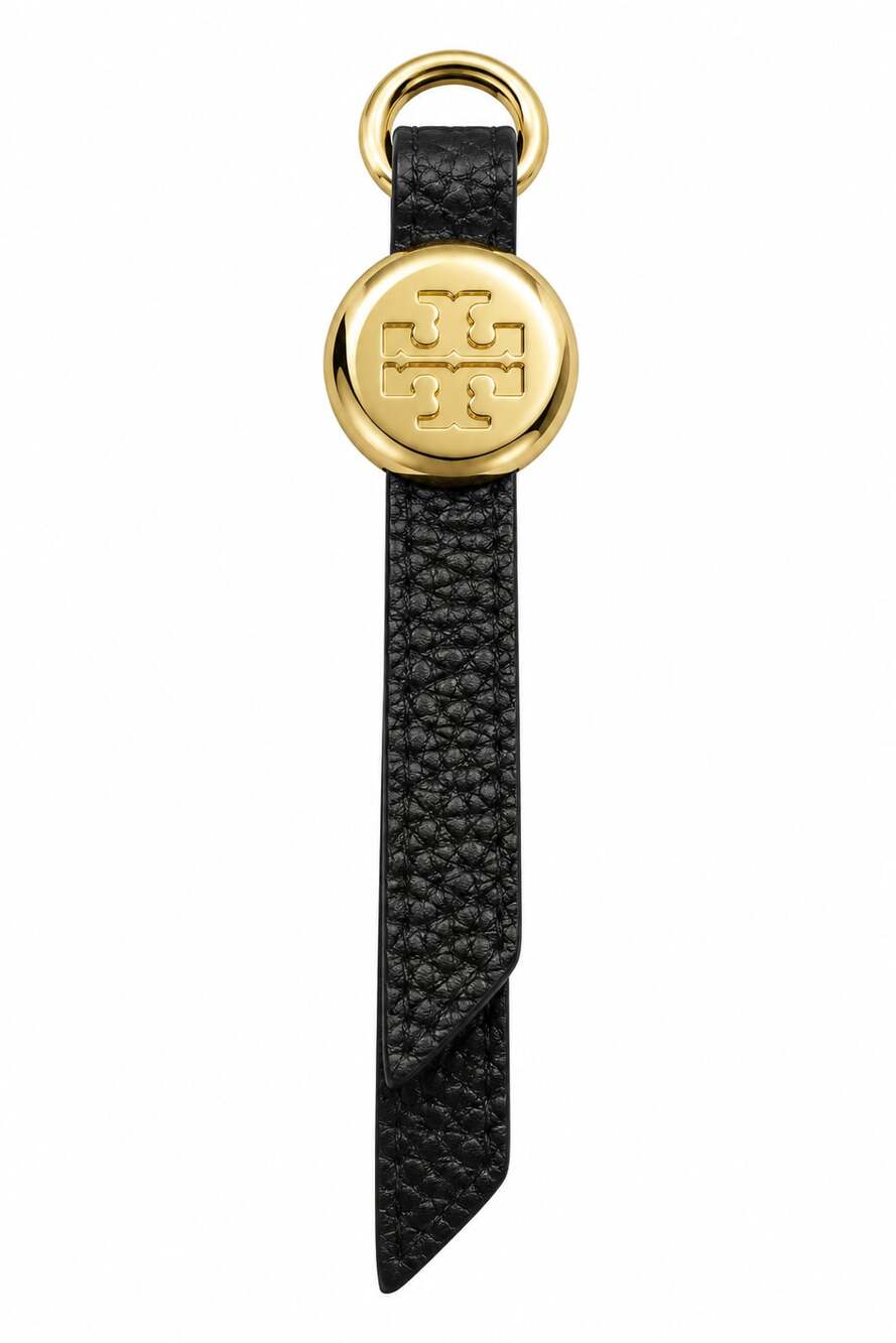 Tory Burch Black Leather Key Ring With Gold Hardware